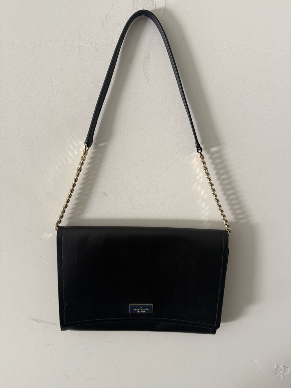kate spade Black Leather Shoulder Bag with Gold Chain Strap